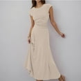 thumbnail image 1 of SEAOPEN Robe Maxi à Manches Courtes pour Femmes Été Tricotée Taille Haute Évasée Ligne A Fluide Couleur Unie Longues Robes Kaki,L, 1 of 9