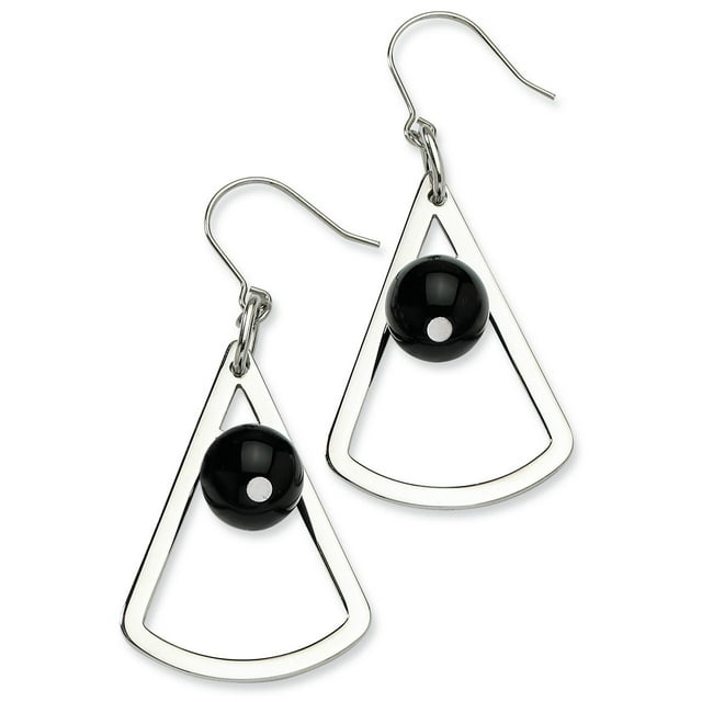 Boucles d'Oreilles en Acier Inoxydable Triangle Onyx Dangle Berger Crochet Goutte