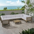 thumbnail image 3 of GDF Studio Emma Outdoor 9 Seater Acacia Wood Sectional Sofa Set, Gray and White, 3 of 12
