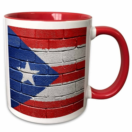 3dRose National flag of Puerto Rico painted onto a brick wall Rican - Two Tone Red Mug, (Best Puerto Rican Food In Puerto Rico)
