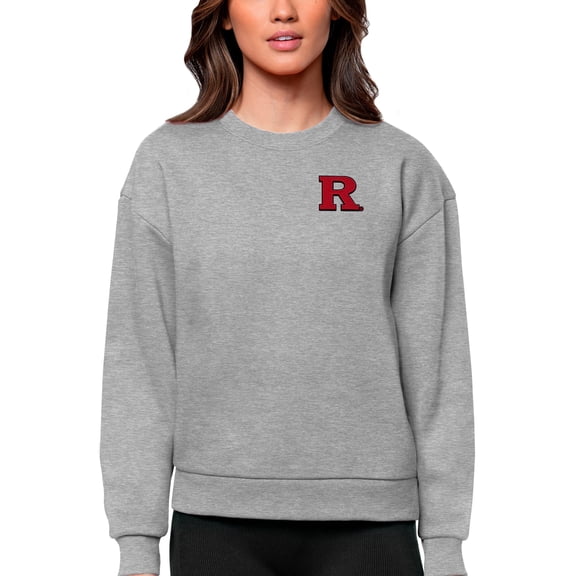 Women's Antigua Heather Gray Rutgers Scarlet Knights Logo Victory Crewneck Pullover Sweatshirt