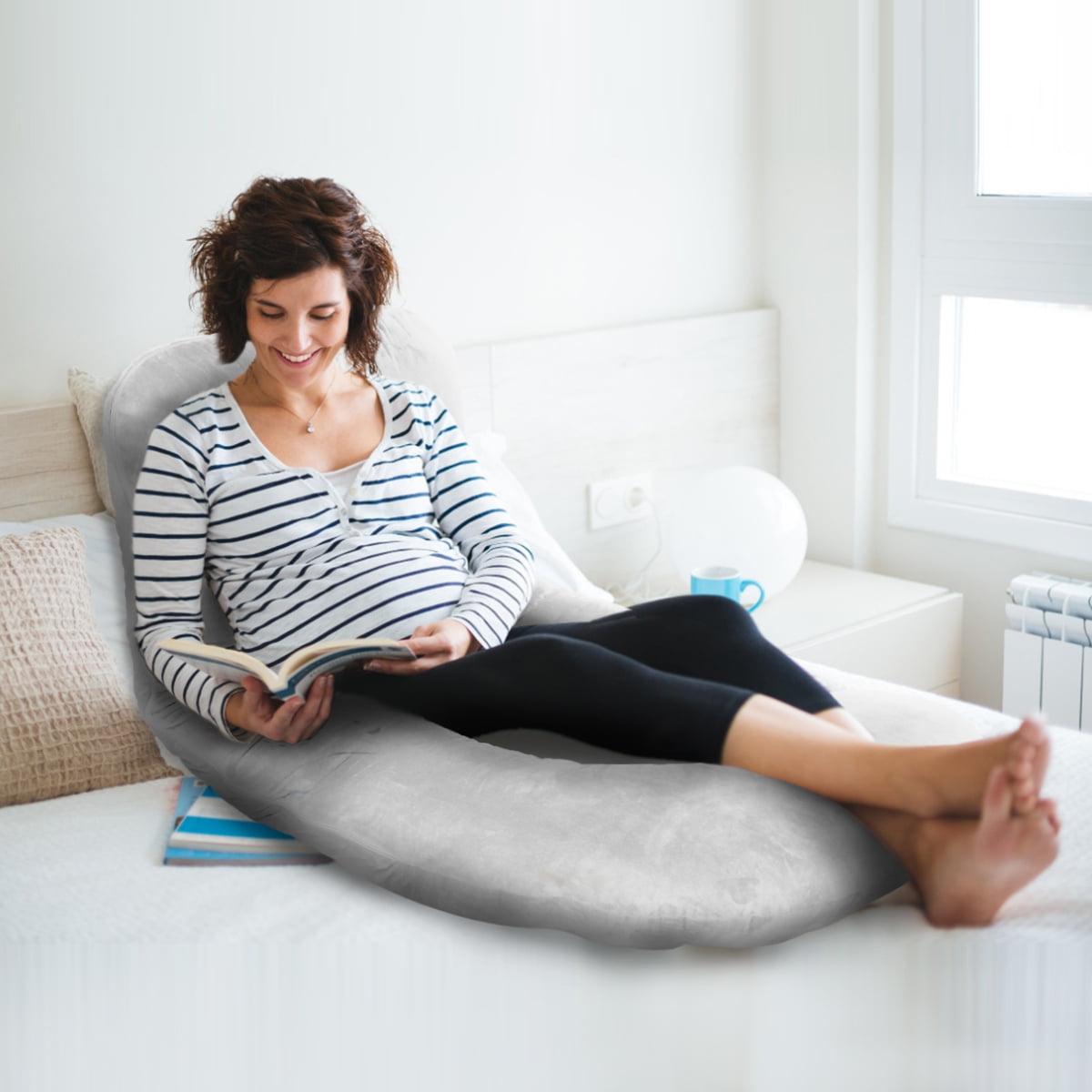 55" G Shaped Pregnancy Pillow, Full Body Pillow with Detachable