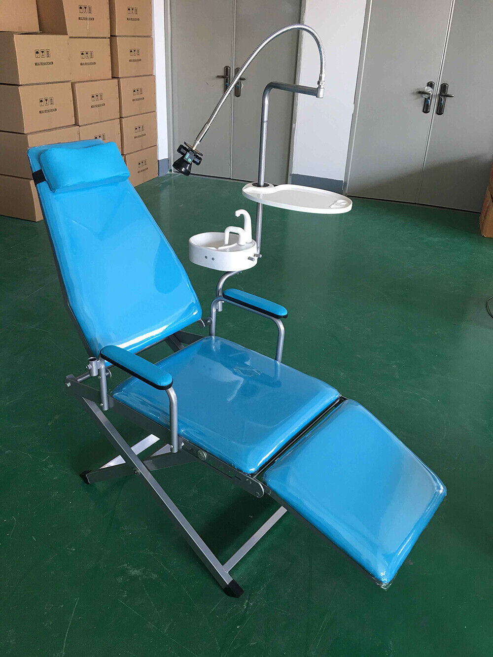 Portable Dental Folding Chair Unit LED Light Headrest Basin Tray Mobile Equip