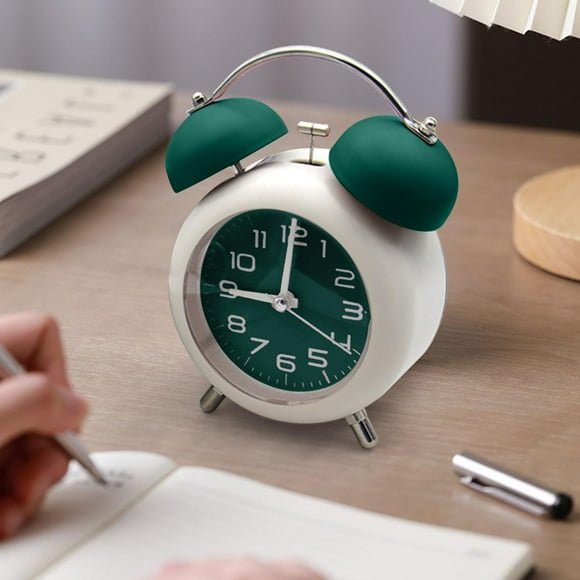 Analogue Alarm Clock without Ticking with Light - LED Lighting - Round - Retro Design - Bell Alarm - Black with White Board - Loud Ringtone for Deep Sleepers - Easy to Use