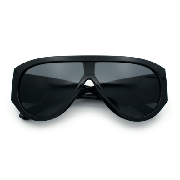 Retro Bold Oversized Shield Racer Plastic Sunglasses All Black