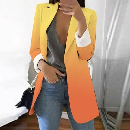 

Follure Women s Printed Cardigan Formal Suit Long Sleeve Lapels Business Office Jacket Coat Blouse