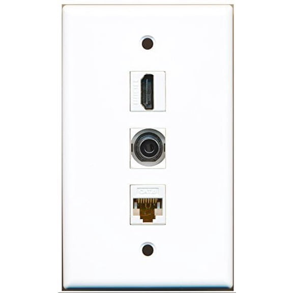 RiteAV - 1 Port HDMI and 1 Port 3.5mm and 1 Port Cat6 Ethernet White Wall Plate