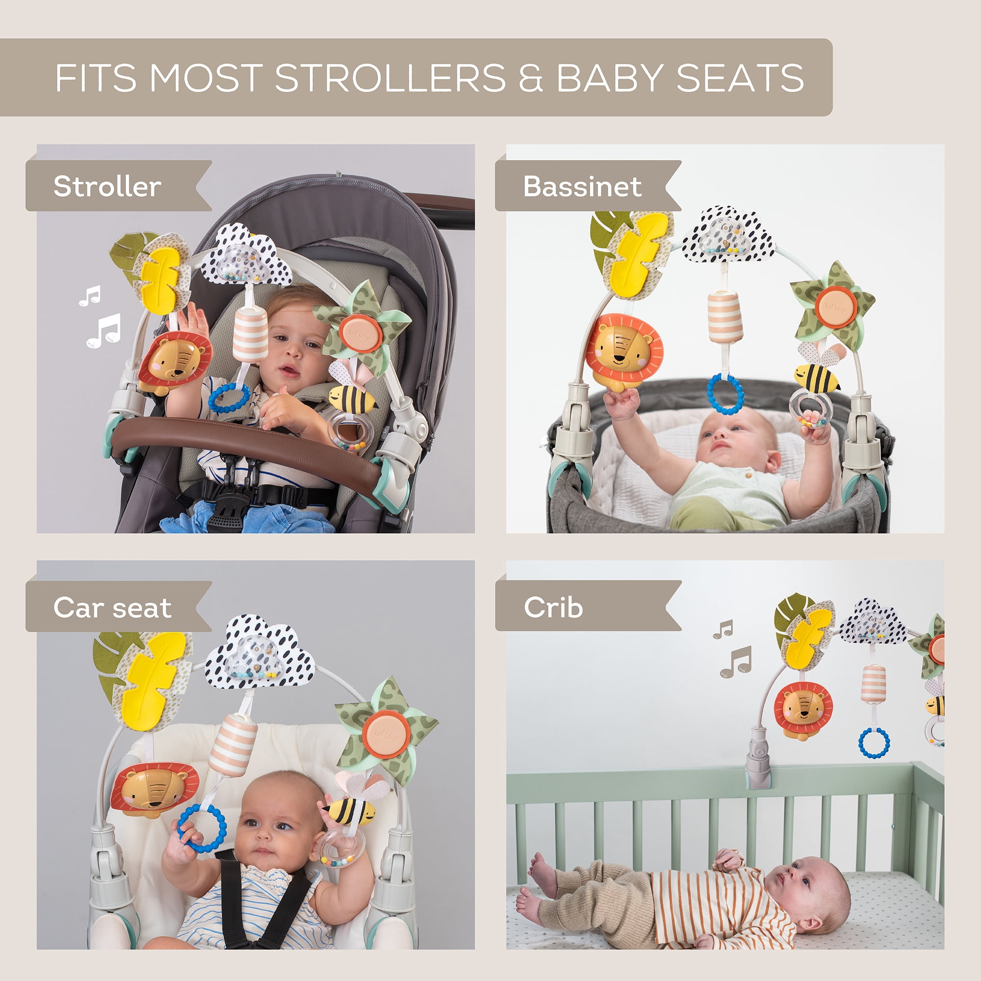 Taf Toys Savannah Adventures Arch with Fascinating Toys, Stimulates Baby’s Senses & Motor Skills Development | Newborn Toys & Baby Toys 3-6 Months | Use on Strollers, Bassinets, Crib & Car Seats