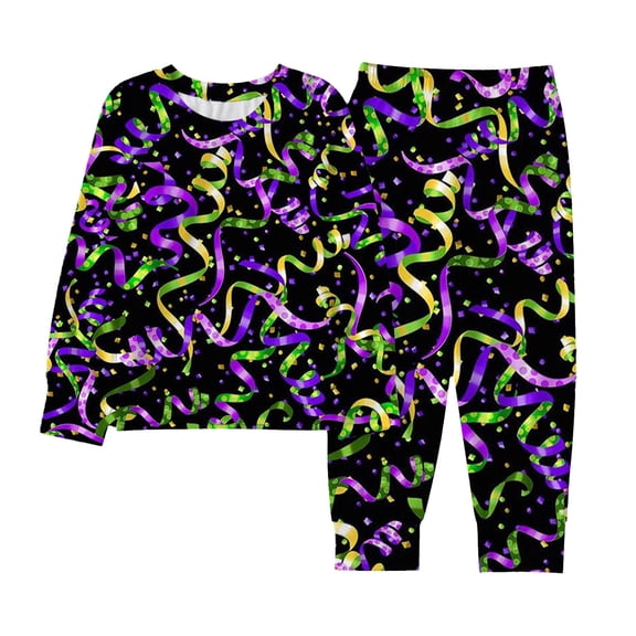 BOOMNY Mardi Gras Toddler Baby Girls Outfit Set Long Sleeve Patchwork Color Tops Pants Cozy Clothes Set for Children