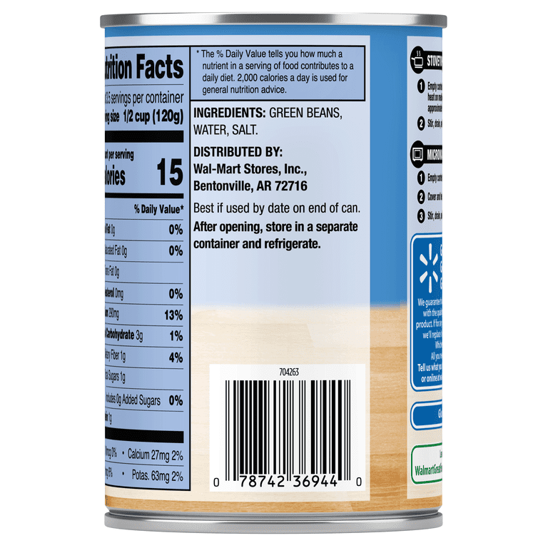 Great Value Cut Green Beans, Canned Green Beans, 14.5 oz Can