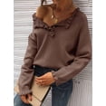 thumbnail image 6 of Women Sweaters Fall Winter Clothes Long Sleeve Button Up Ruffle Crew Neck Casual Knitted Pullover Tops Brown M, 6 of 8