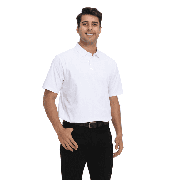 Zfeel Men's Breathable Polo Shirt, Casual Polo for Adult, Pure Stretch Polyester, White, S
