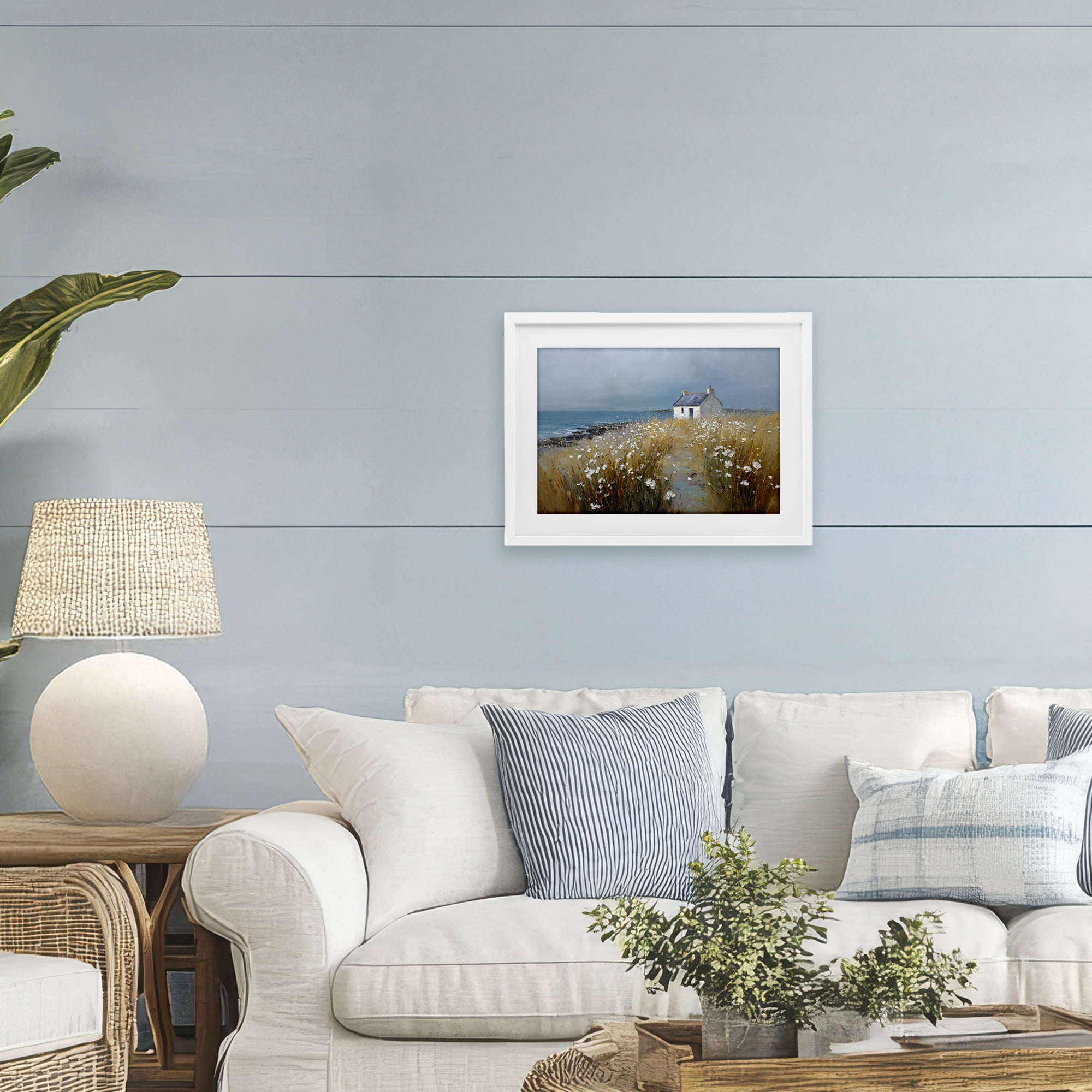 Stupell Industries Oceanfront Cottage Wildflowers White Framed Print Under Glass, design by Petal Prints Design