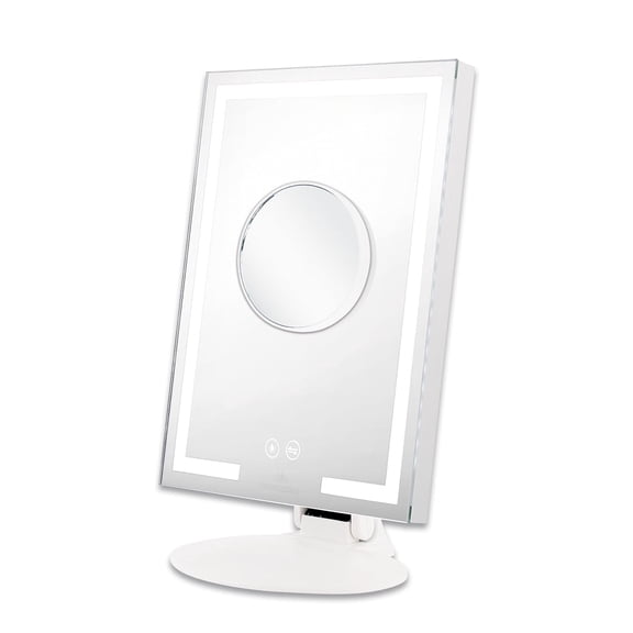 Impressions Vanity Lumire Touch Pad Mini Tabletop LED Makeup Mirror with Touch Sensor, Useful for Facial Use (White)
