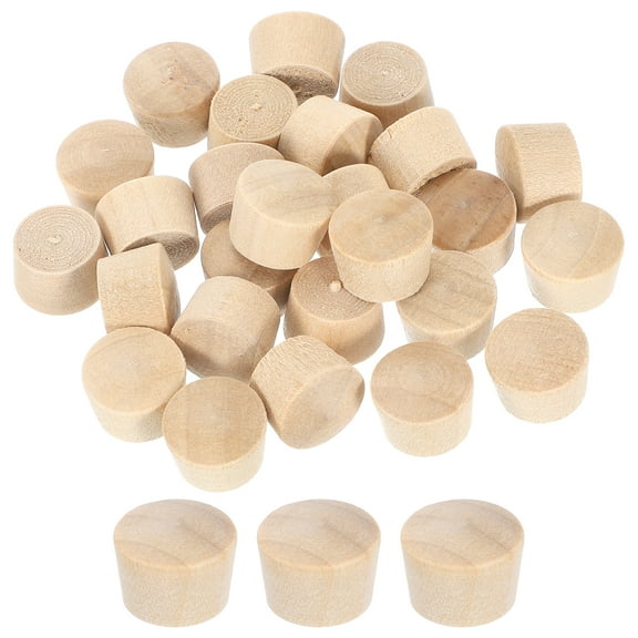 26Pcs Wood Button Plugs, 11mm/0.43" Flat Head Hardwood Screw Hole Plug Wooden Caps Buttons Wood Plug for Furniture Woodworking Craft Decor (12.5mm x 11mm)