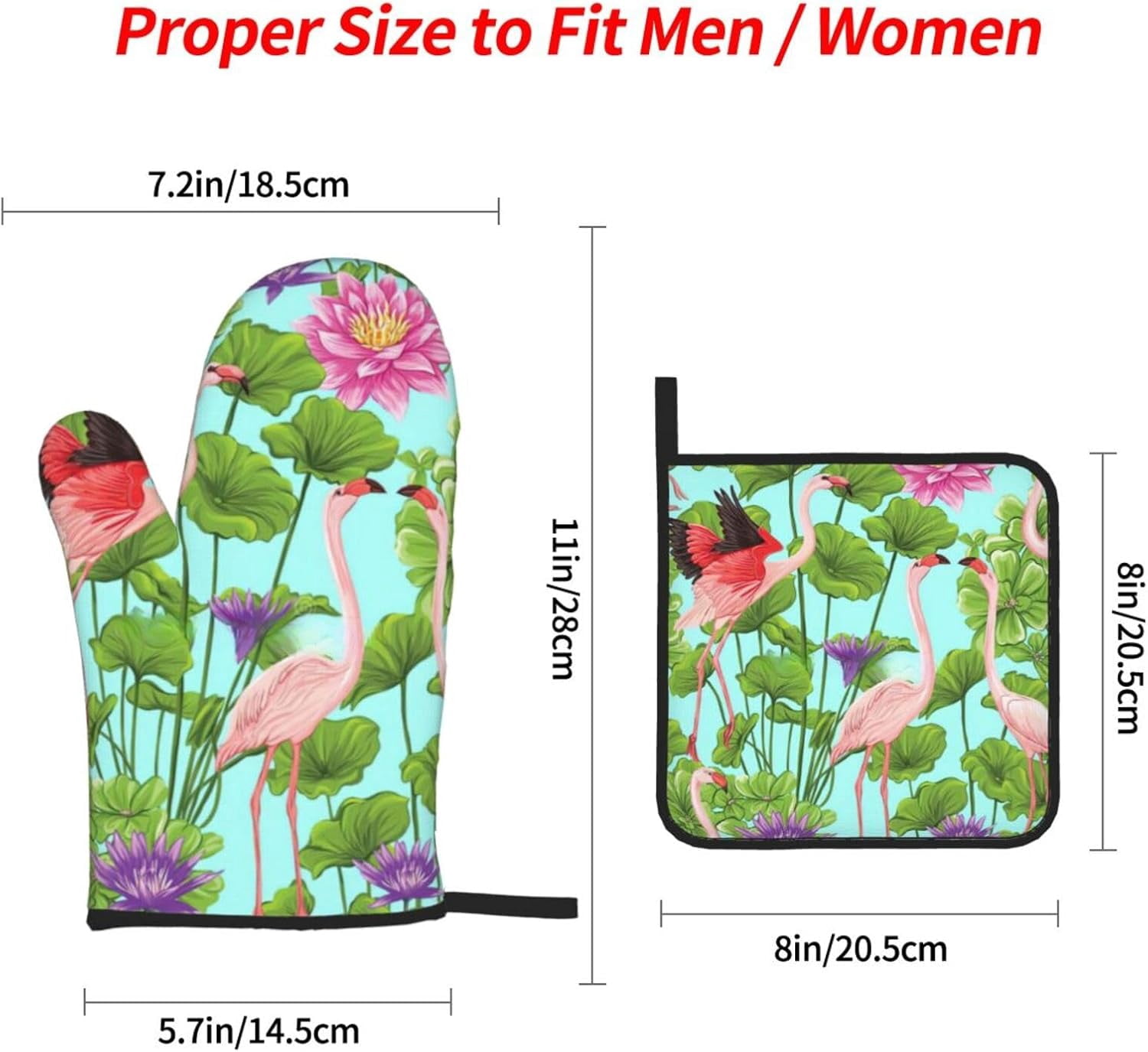 Flamingo Love Flowers Oven Mitts and Pot Holders Sets for Kitchen 4 Pcs 7"X11" Heat Resistant Baking Cooking
