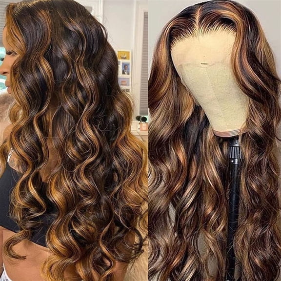 Human Hair Highlight Ombre T Part Lace Front Wig Wave Curly Brazilian Remy Hair Wigs For Black Women Pre Plucked 8-34 Inch Body Wave Lace Front Wig