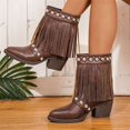 thumbnail image 6 of Willtoo Women's Tassel Cowboy Cowgirl Boots with Studded Dress Ankle Booties Fringe Chunky Heel Western Boots Brown, 6 of 6