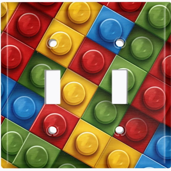 Metal Light Switch Wall Plate Outlet Cover (Printed Image of Colorful Toy Bricks - Double Toggle)