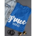 thumbnail image 3 of "Grace Wins" White Italics Quote At The Medium Front Women Royal Blue T-Shirt, Female Medium, 3 of 4