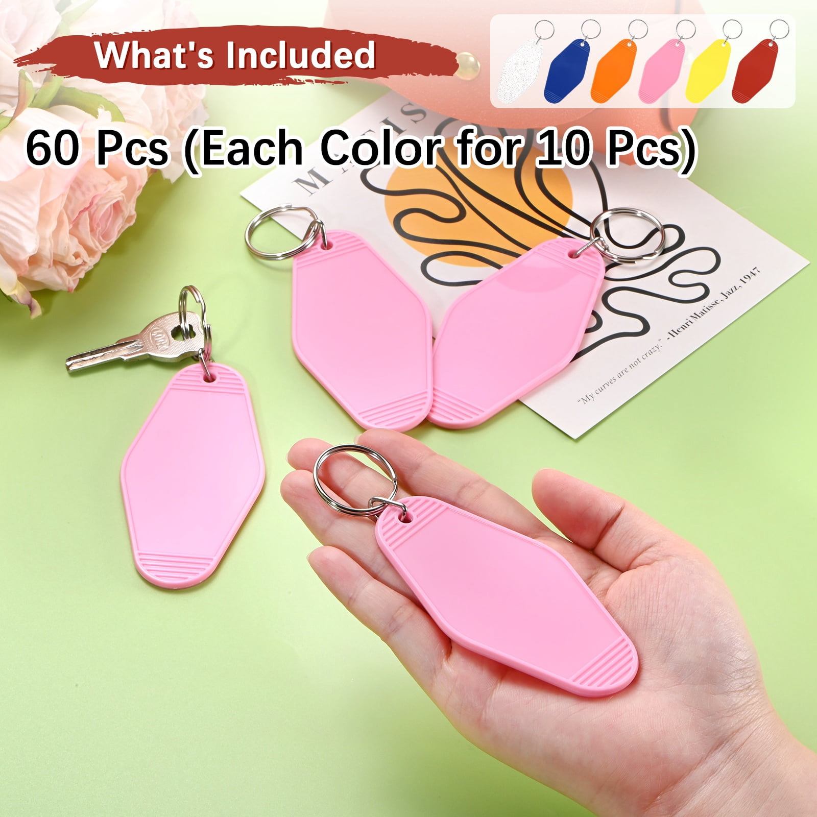 Blank Hotel Keychain Tags [60PCS] - Plastic Rhombus Blank Motel Keychain for Luggage Labels [Mixing 6 Colors - A] Vintage Key Tags