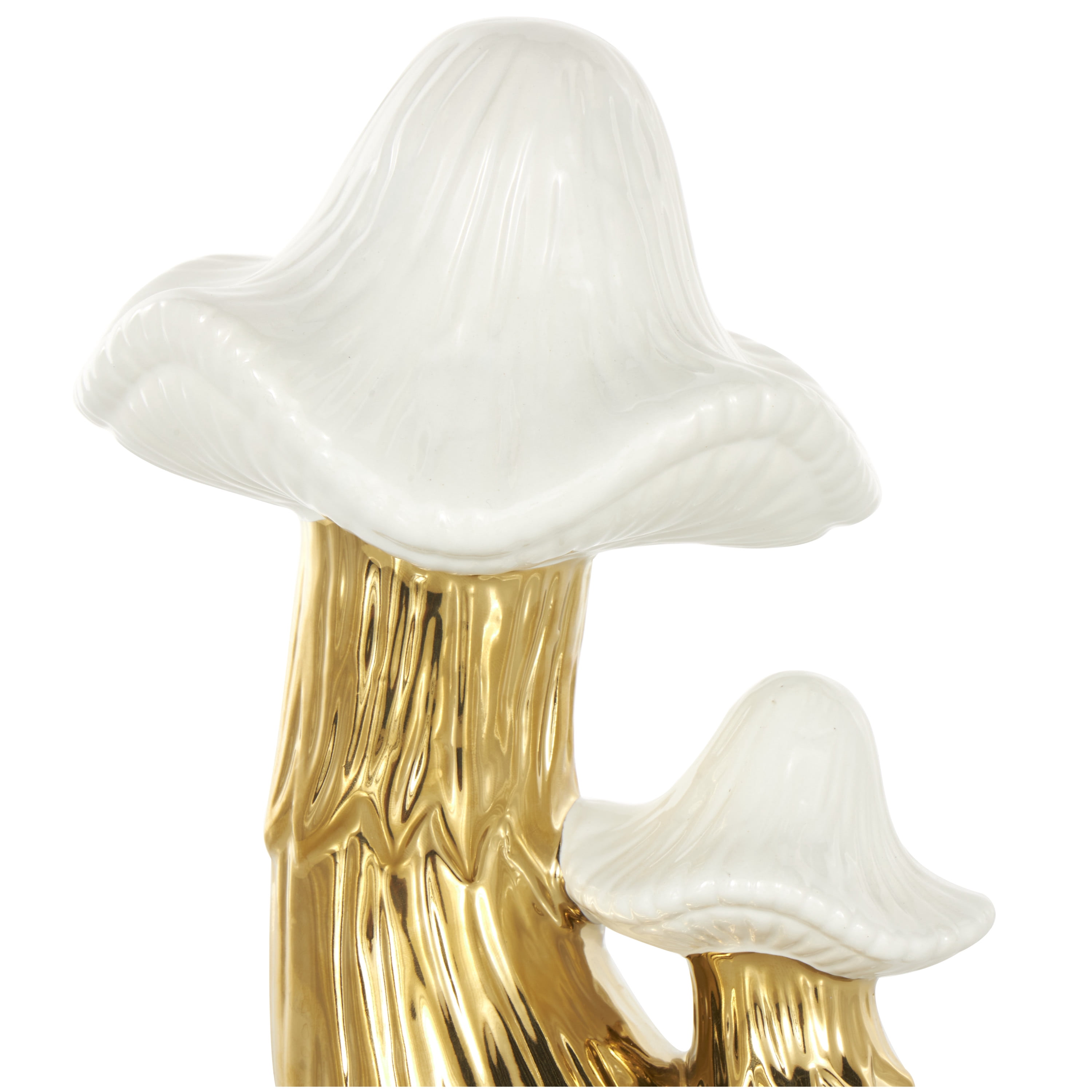 7" x 10" Gold Ceramic Mushroom Sculpture with White Tops and Textured Grooves, by DecMode