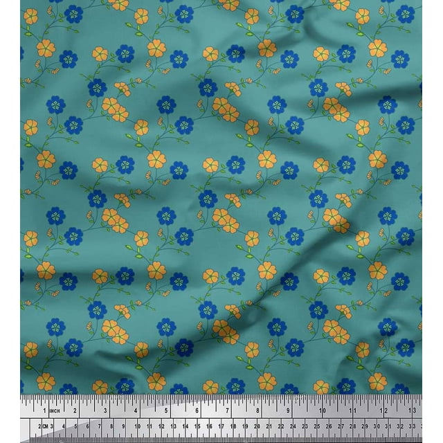 Soimoi Velvet Fabric Leaves & Floral Print Sewing Fabric Yard 58 Inch Wide