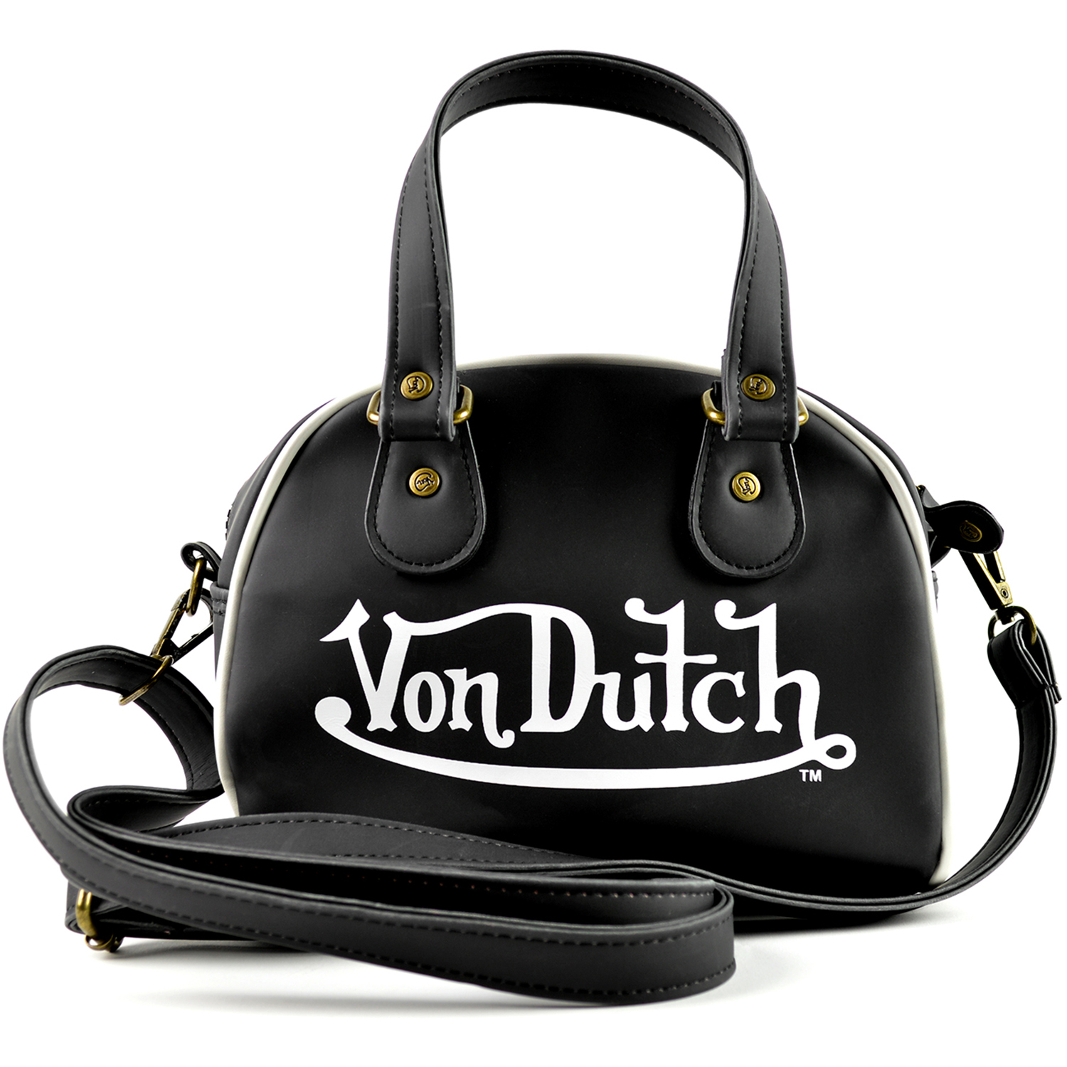 Download Von Dutch Glossy Faux Leather Bowling Bag Purse With ...
