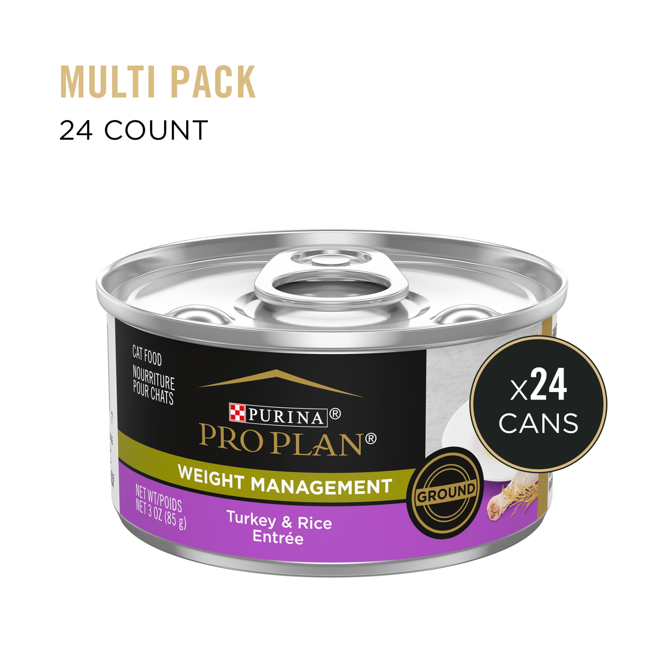 Purina Pro Plan Weight Management, Turkey Rice, Wet Cat Food 3 oz Cans, 24 Pack