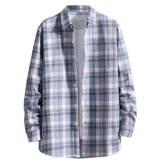 Flannel Plaid Shirt Jacket for Men Casual Lined Loose Button-Up Fleece Shirt Outwear