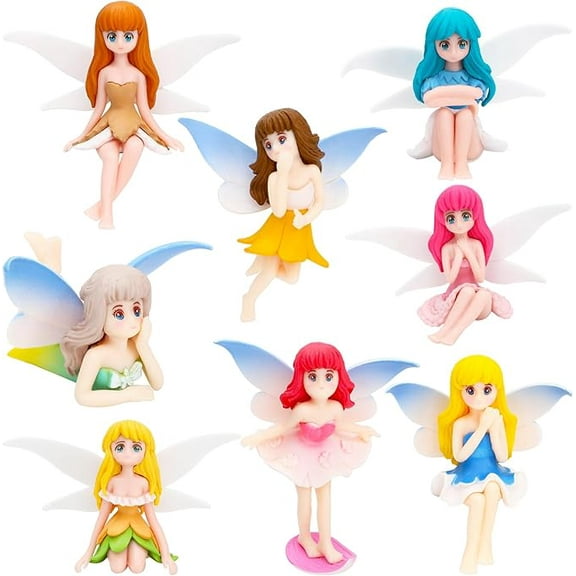 8 Pieces Miniature Fairy Garden Accessories Small Fairy Figurines Hand Painted Fairies Figures Girl Fly Wing Figurines for Car Decor Fairies Garden Flower Pot Birthday Cake Topper