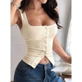 thumbnail image 4 of Button Up Tank Tops for Women Ribbed Sleeveless Button Down Shirts Vest Y2k Crop Top Basic Fitted Vest S, 4 of 7