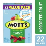 Mott's Fruit Flavored Snacks, Assorted Fruit, Pouches, 0.8 oz, 22 ct