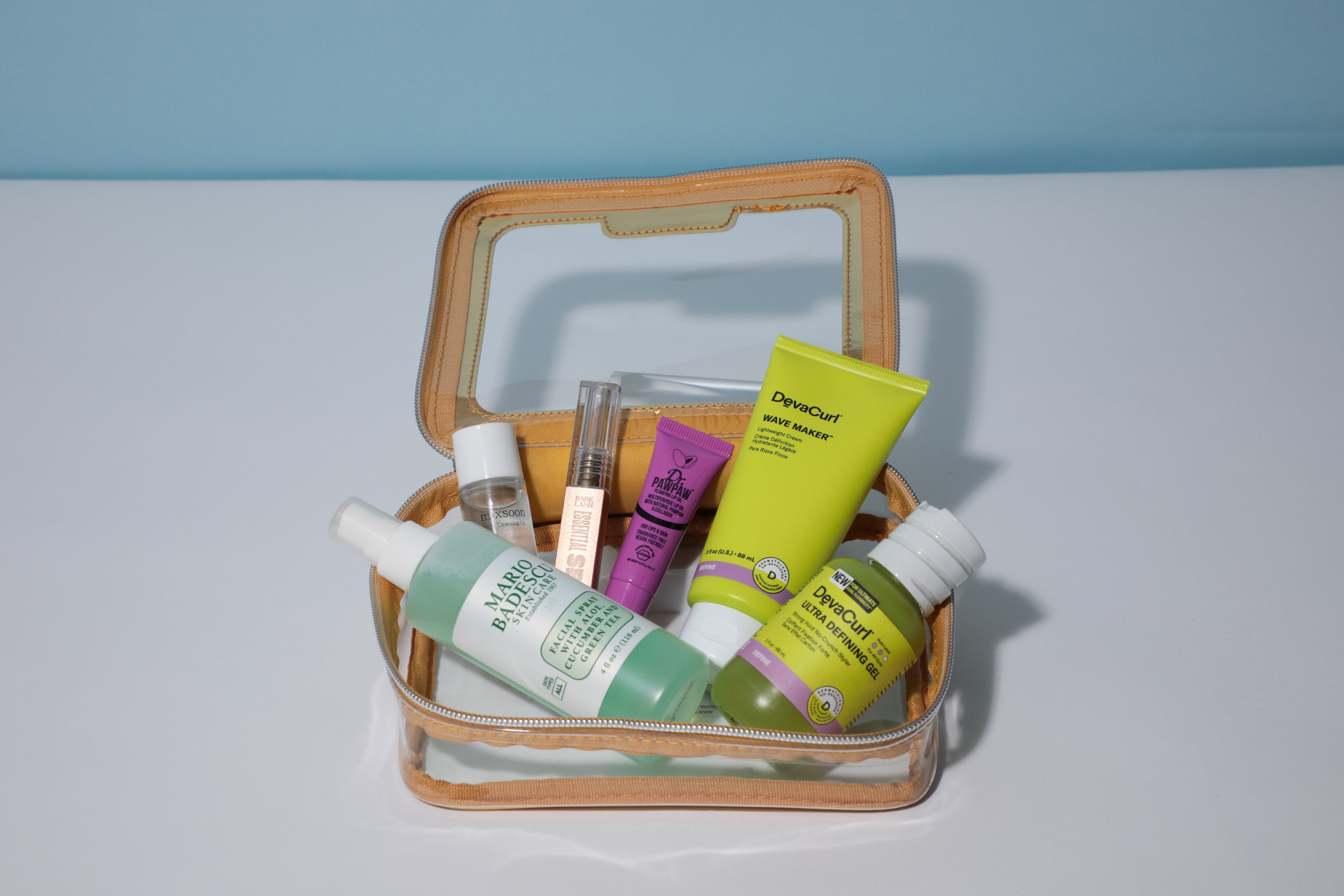 BEAUTYSPACE Gold Color Piped Clear Travel Bag