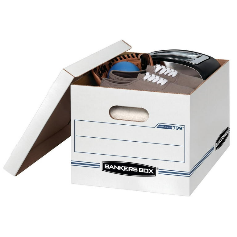  BANKERS BOX 10 Multi-Use Storage Box with Lids - Cardboard  Storage Box with Lids for Office Storage - Archive Boxes with Handles -  W32.5 x H28.5 x D39cm (Pack of