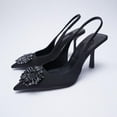 thumbnail image 3 of Womens Rhinestone Flower  Stiletto Heels Closed Toe Sling Back Sling Back Wedding Shoes Sandals, 3 of 3