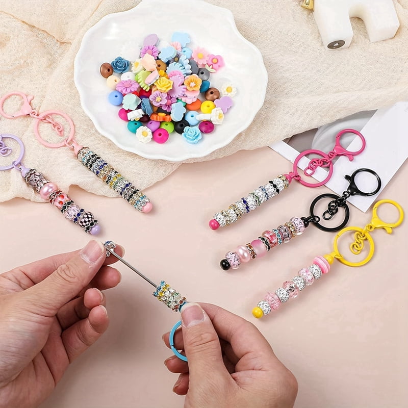 Beadable Keychains Bars Bulk Blank Beaded Metal Keychain for Craft DIY Gift Backpack Decoration Pendan