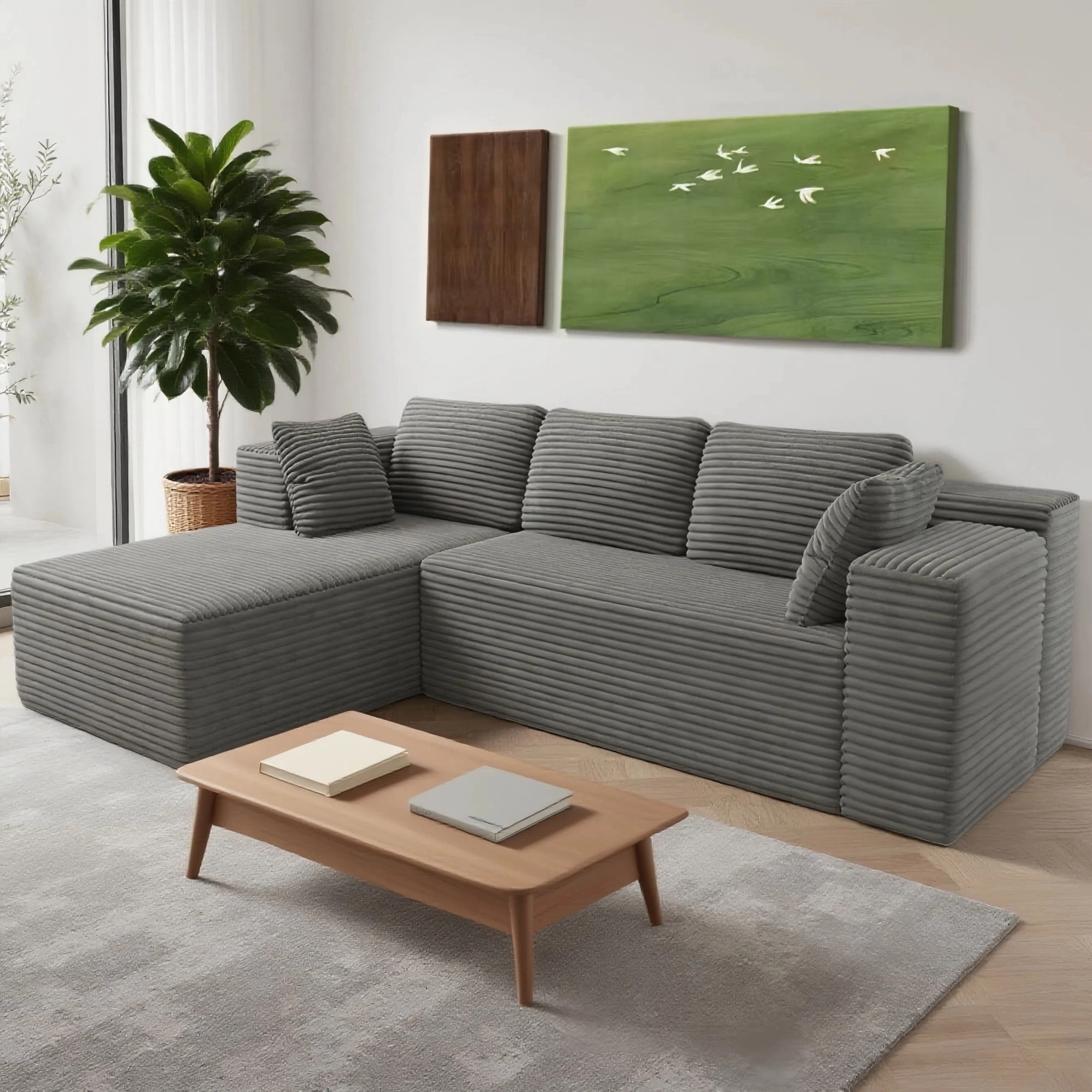 Sofa, 105" Cloud Sectional for Living Room with  Soft Modular Couch for Bedroom,  No Assembly Required L-Shape Sofa, Dark Gray, No Assembly Required, Dark Gray