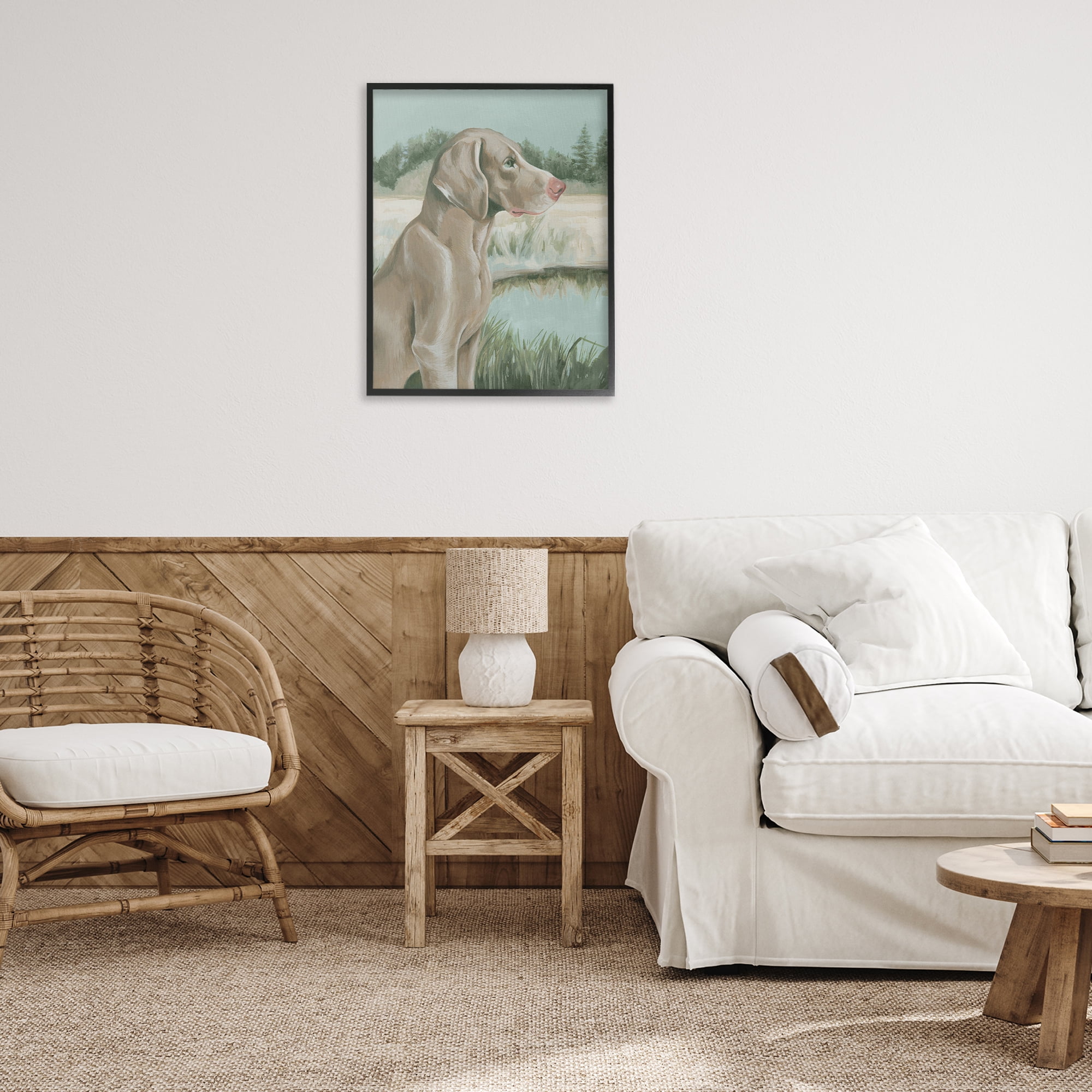 Stupell Industries Labrador Lake Landscape Animals & Insects Painting Black Framed Art Print Wall Art, 24 x 30