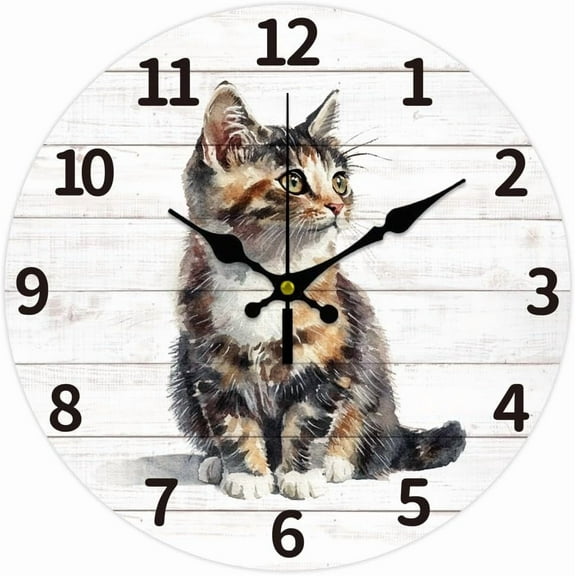Realistic Cat Wall Clock 12 Inch Battery Operated Wall Clocks Spliced Boards Non Ticking Silent Clock Decorative Clocks