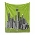 thumbnail image 1 of Seattle Skyline Soft Flannel Fleece Blanket, City Simple Greyscale Buildings and Skyscrapers Interpretation, Cozy Plush for Indoor and Outdoor Use, 50" x 70", Apple Green Dark Grey, by Ambesonne, 1 of 6