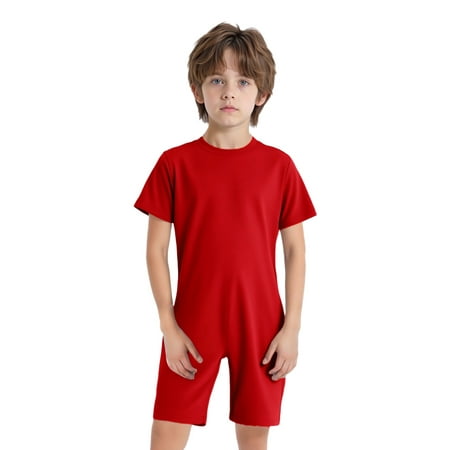 Sholeno Children Special Needs Adaptive Clothing Short Sleeve Cotton Anti-strip Romper Zipper Back Jumpsuit Red 6