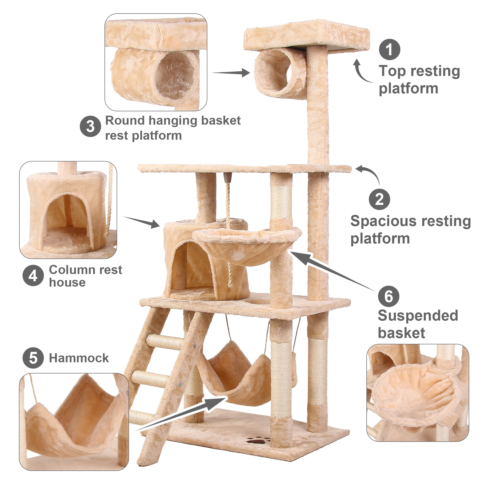 Pefilos 55" Cat Tree Furniture Cat Condo for Large Cats, Indoor Cat Tree Houses with Hammock, Kittens Tower for Adult Cats and Pets, Beige Pefilos 55" Cat Tree Furniture Cat Condo for Large Cats, Indoor Cat Tree Houses with Hammock, Kittens Tower for Adult Cats and Pets, Beige