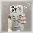 thumbnail image 5 of Butterfly Hidden Stand Phone Case for iPhone 14,Cute 3D Butterfly Kickstand Luxury Glitter Bling Gradient for Women 6D Electroplated Clear Soft TPU Protector Silver, 5 of 14