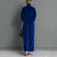thumbnail image 4 of Women's Plush Velvet 2 Piece Loungewear Outfits Mock Neck Long Sleeve Tops and High Waisted Wide Leg Pants Sets Vintage Casual Tracksuit Blue, 4 of 7