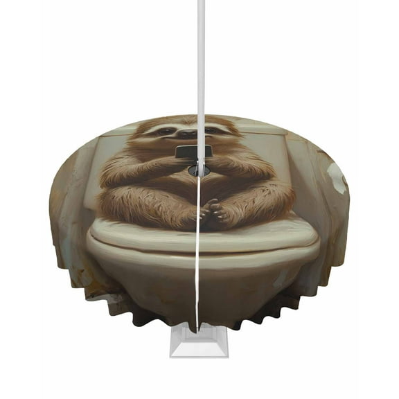 Fsddascl Bathroom Sloth Outdoor Tablecloth - 54 Inch Round Dining Table Cover, Toilet Animals Vintage Waterproof Outdoor Table Cloth with Umbrella Hole & Zipper for Picnic/Patio/Party