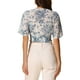 thumbnail image 3 of INSPIRAR CHIC Blusas Cortas de Manga Corta con Cuello en V de Verano con Estampado Floral XS Blanco Azul, 3 of 6