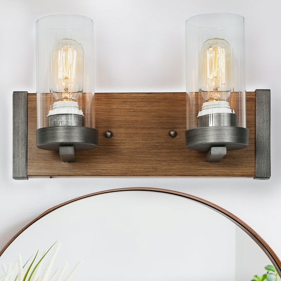 LNC 2-Light Farmhouse Wall Sconce, Antique Silver Finish Bathroom Vanity Light