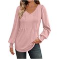 thumbnail image 2 of Sudadera con cremallera,Blusa plisada con cuello en V para mujer, informal, de manga larga, mezcla de poliéster y elastano, corte holgado para uso diario, sopatenor, 2 of 6