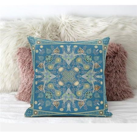 

Amrita Sen Designs CAPL650FSDS-BL-16x16 16 x 16 in. Paisley Leaf Geo Suede Blown & Closed Pillow - Aqua & Gold